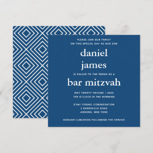Navy Blue Modern Bar Mitzvah Square Invitation Kaart