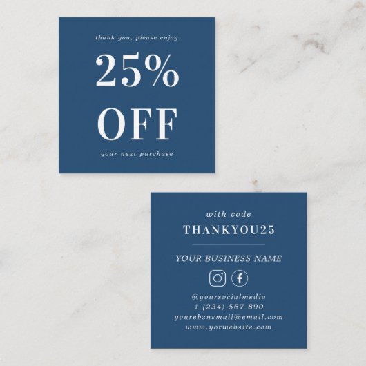 Navy Blue Modern Bold Typography Small Business Kortingskaartje (Voorkant / Achterkant)