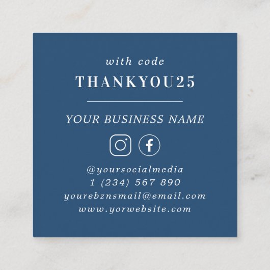 Navy Blue Modern Bold Typography Small Business Kortingskaartje (Achterkant)