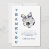 Navy Blue Modern Bow Soccer Sport Boy Baby Shower  Bedankkaart (Voorkant)