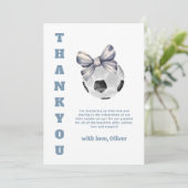 Navy Blue Modern Bow Soccer Sport Boy Baby Shower  Bedankkaart (Staand voorkant)