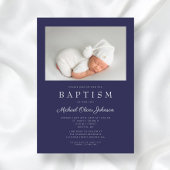 Navy Blue Modern Boy Photo Baptisme Kaart