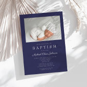 Navy Blue Modern Boy Photo Baptisme Kaart