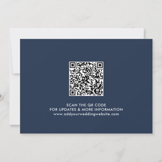 Navy Blue Modern Calligraphy Scannable QR Code Save The Date (Achterkant)