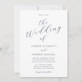 Navy Blue Modern Calligraphy Script Wedding Kaart (Voorkant)