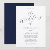 Navy Blue Modern Calligraphy Script Wedding Kaart (Voorkant / Achterkant)