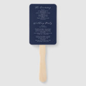 Navy Blue Modern Calligraphy Wedding Programme Handwaaier (Achterkant)