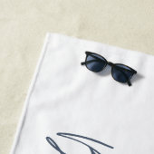 Navy blue modern champagne script strand house strandlaken (In situ)