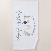 Navy blue modern champagne script strand house strandlaken (Voorkant)