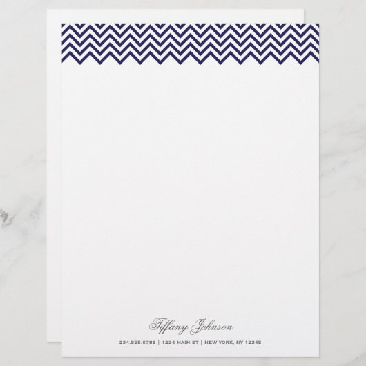 Navy Blue Modern Chevron Border Briefhoofd (Voorkant / Achterkant)