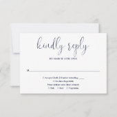Navy Blue Modern Chic Elegant Script Wedding RSVP Kaartje (Voorkant)