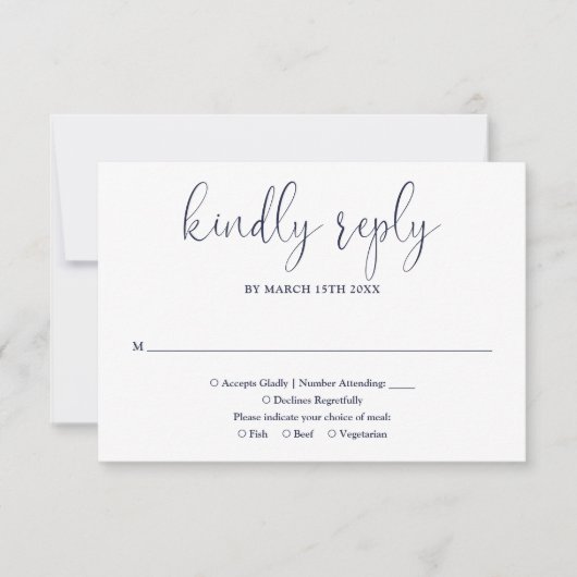 Navy Blue Modern Chic Elegant Script Wedding RSVP Kaartje (Voorkant)