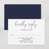Navy Blue Modern Chic Elegant Script Wedding RSVP Kaartje (Voorkant / Achterkant)