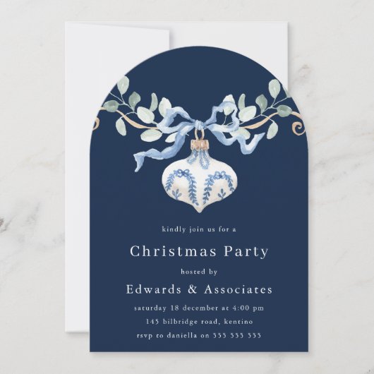 Navy Blue Modern Christmas Party Kaart (Voorkant)