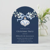 Navy Blue Modern Christmas Party Kaart (Staand voorkant)