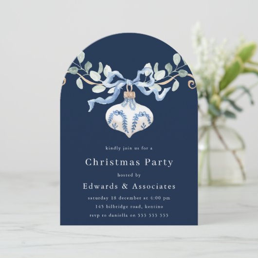 Navy Blue Modern Christmas Party Kaart (Staand voorkant)