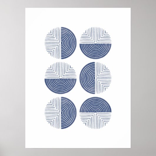 Navy Blue Modern Circle Geometric Art Print Poster (Voorkant)