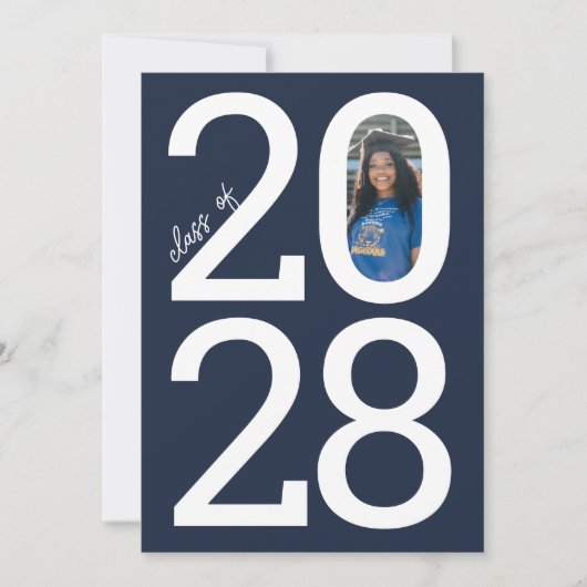 Navy Blue Modern Class Jaar van & Foto Afstuderen Aankondiging (Voorkant)