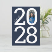 Navy Blue Modern Class Jaar van & Foto Afstuderen Aankondiging (Staand voorkant)