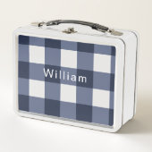 Navy Blue Modern Cotvoordcore Gingham Check Pset (Voorkant)