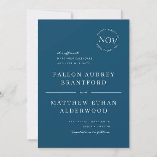 Navy Blue Modern Date Seal Sla de datum op Save The Date (Voorkant)