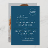 Navy Blue Modern Date Seal Sla de datum op Save The Date (Voorkant / Achterkant)