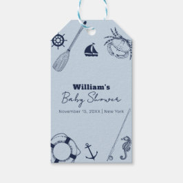 Navy Blue Modern Elegant Gevist Boy Baby shower Cadeaulabel