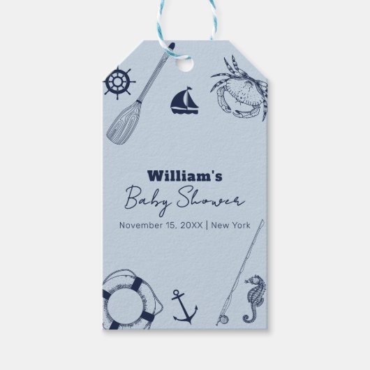 Navy Blue Modern Elegant Gevist Boy Baby shower Cadeaulabel (Voorkant)