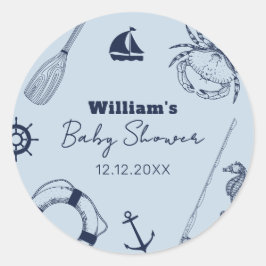 Navy Blue Modern Elegant Gevist Boy Baby shower Ronde Sticker