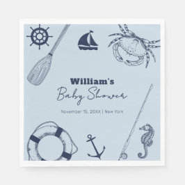 Navy Blue Modern Elegant Gevist Boy Baby shower Servet