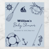 Navy Blue Modern Elegant Gevist Boy Baby shower Wijn Etiket (Enkel label)