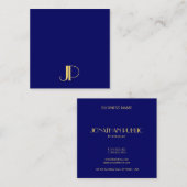 Navy Blue Modern Elegant Gold Monogram Sjabloon Vierkante Visitekaartje (Voorkant / Achterkant)