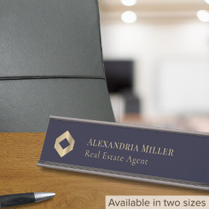 Navy Blue Modern Elegant Logo Bureau Naambordje