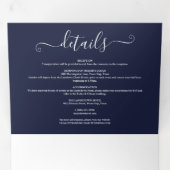 Navy Blue Modern Elegant Script Monogram Weddensch Drieluik Uitnodiging (Binnenzijde eerst)