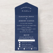 Navy Blue Modern Elegant Simple Wedding All In One Uitnodiging (Binnen)