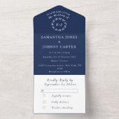 Navy Blue Modern Elegant Simple Wedding All In One Uitnodiging (Binnen)