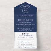 Navy Blue Modern Elegant Simple Wedding All In One Uitnodiging (Binnen)