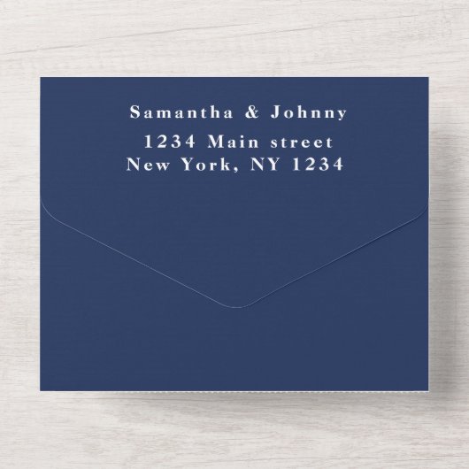 Navy Blue Modern Elegant Simple Wedding All In One Uitnodiging (Achterkant)