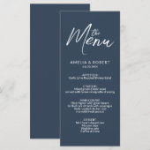 Navy Blue Modern Elegant Simple Wedding Menu (Voorkant / Achterkant)