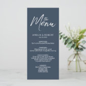 Navy Blue Modern Elegant Simple Wedding Menu (Staand voorkant)