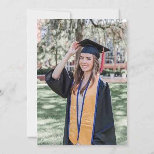 Navy Blue Modern Floral Confetti Afstuderen Kaart (Achterkant)