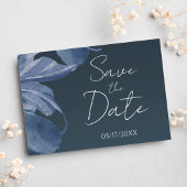 Navy Blue Modern Floral Elegant Bold Save the Date Briefkaart