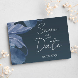 Navy Blue Modern Floral Elegant Bold Save the Date Briefkaart