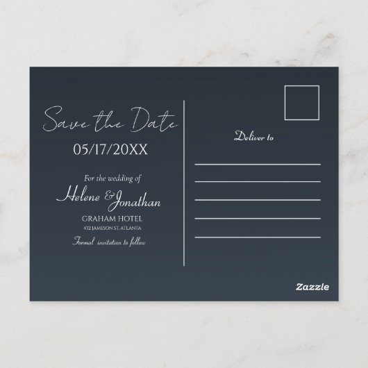 Navy Blue Modern Floral Elegant Bold Save the Date Briefkaart (Achterkant)