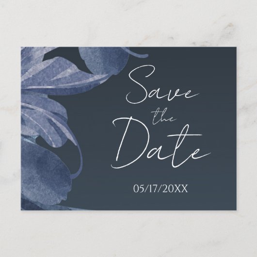 Navy Blue Modern Floral Elegant Bold Save the Date Briefkaart (Voorkant)