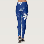 Navy Blue Modern Floral Pattern Leggings (Achterkant)