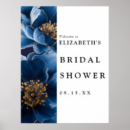 Navy Blue Modern Floral Vrijgezellenfeest Welkomst Poster