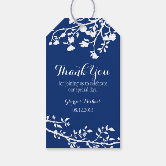 Navy Blue Modern Flower Wedding Dank u Labels Cadeaulabel (Voorkant)