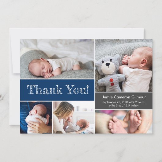 Navy Blue Modern Foto's Baby shower Hartelijk dank Bedankkaart (Voorkant)
