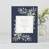 Navy Blue Modern Funeral Memorial Greenery Bedankkaart (Staand voorkant)